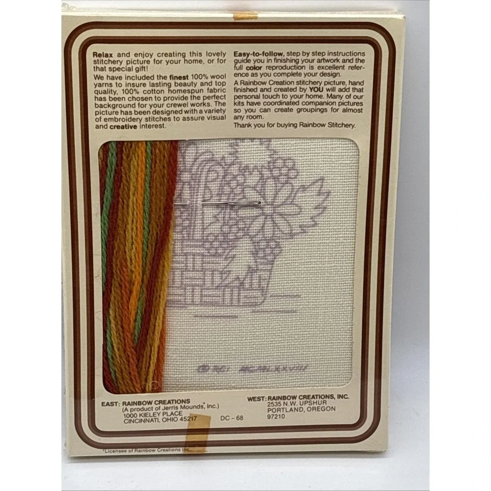 Vintage rainbow stitchery kit Crewel embroidery 
